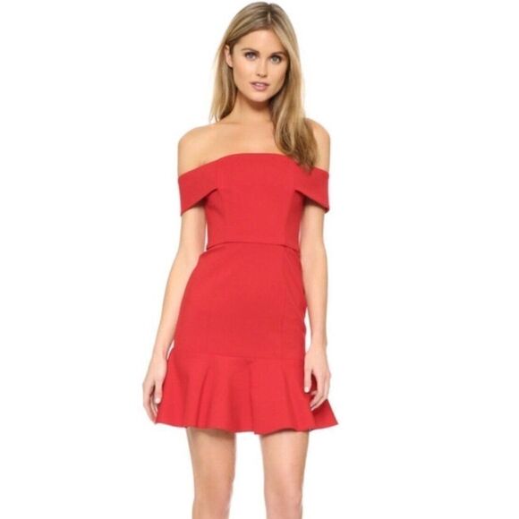 NWT $495 N NICHOLAS Red Ponte Knit Off Shoulder Mini Dress - Size 6 - Picture 1 of 7